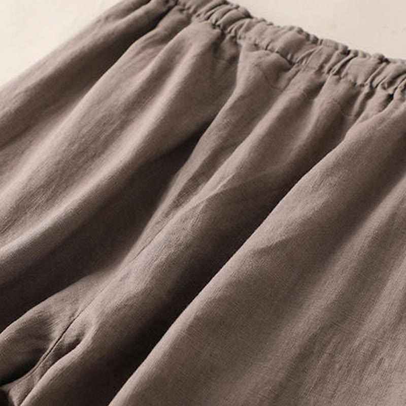 Spodnie damskie z szerokimi nogawkami Buddha Stones Casual Plain Color Lace-up Cotton Linen - image 1