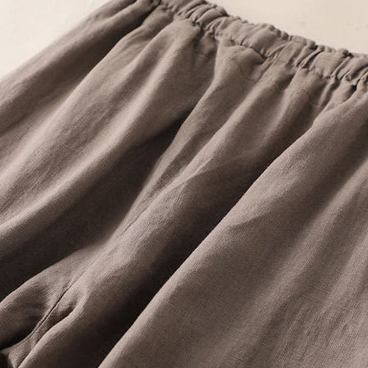 Spodnie damskie z szerokimi nogawkami Buddha Stones Casual Plain Color Lace-up Cotton Linen - image 1