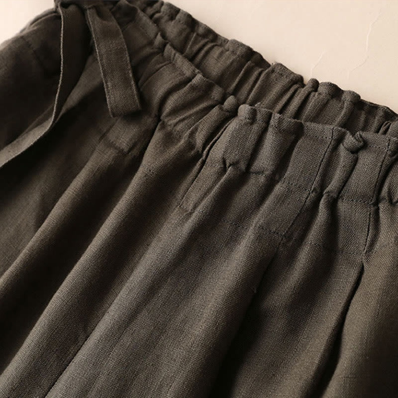 Spodnie damskie z szerokimi nogawkami Buddha Stones Casual Plain Color Lace-up Cotton Linen - image 27