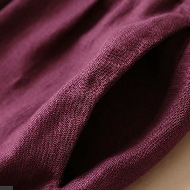 Spodnie damskie z szerokimi nogawkami Buddha Stones Casual Plain Color Lace-up Cotton Linen - image 17