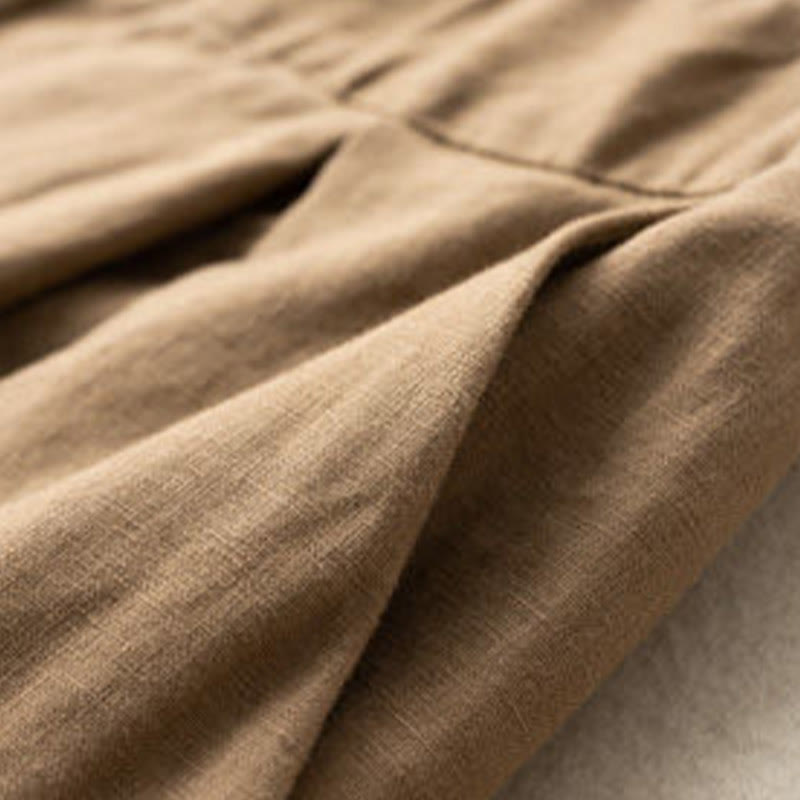 Buddha Stones Casual Jednokolorowe Guziki Zamek Błyskawiczny Bawełna Lniane Damskie Szorty Z Kieszeniami - image 6