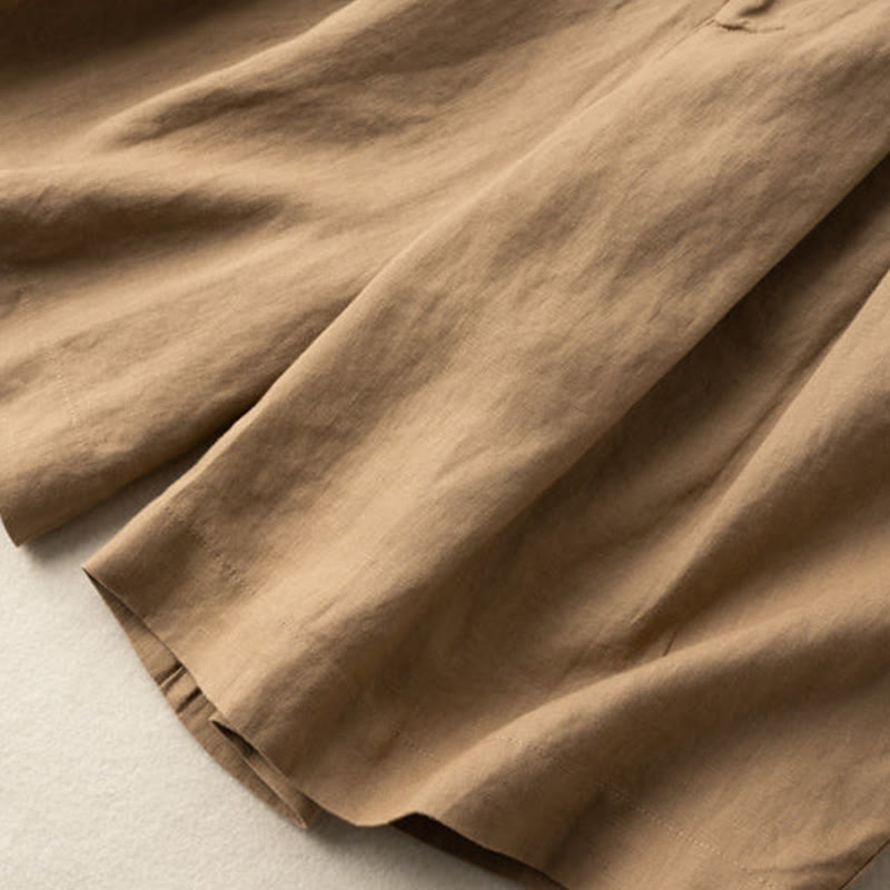 Buddha Stones Casual Jednokolorowe Guziki Zamek Błyskawiczny Bawełna Lniane Damskie Szorty Z Kieszeniami - image 17