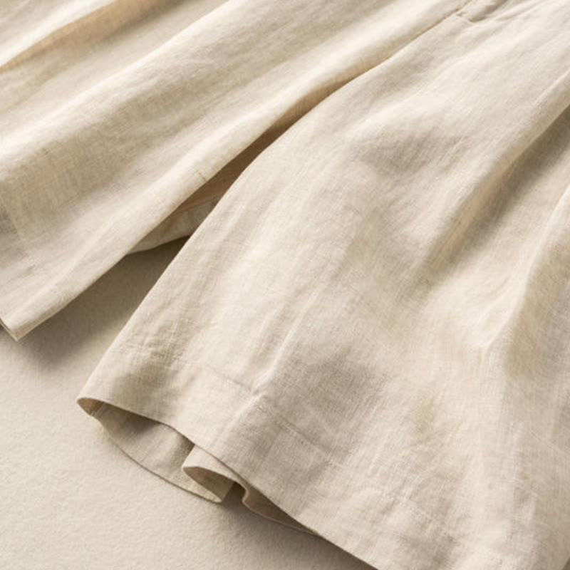 Buddha Stones Casual Jednokolorowe Guziki Zamek Błyskawiczny Bawełna Lniane Damskie Szorty Z Kieszeniami - image 5