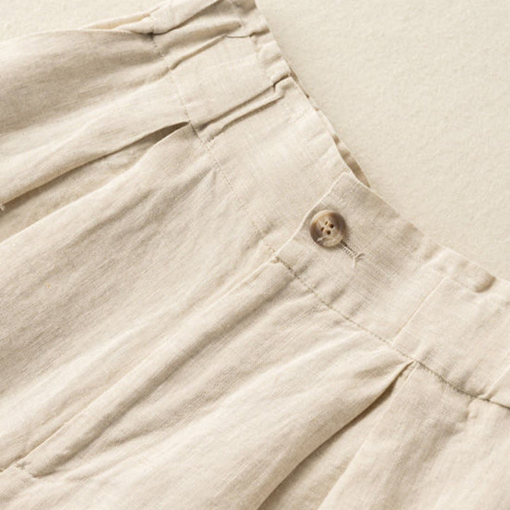 Buddha Stones Casual Jednokolorowe Guziki Zamek Błyskawiczny Bawełna Lniane Damskie Szorty Z Kieszeniami - image 2