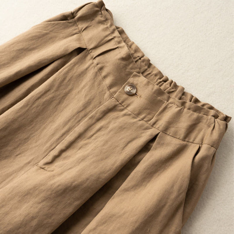 Buddha Stones Casual Jednokolorowe Guziki Zamek Błyskawiczny Bawełna Lniane Damskie Szorty Z Kieszeniami - image 13