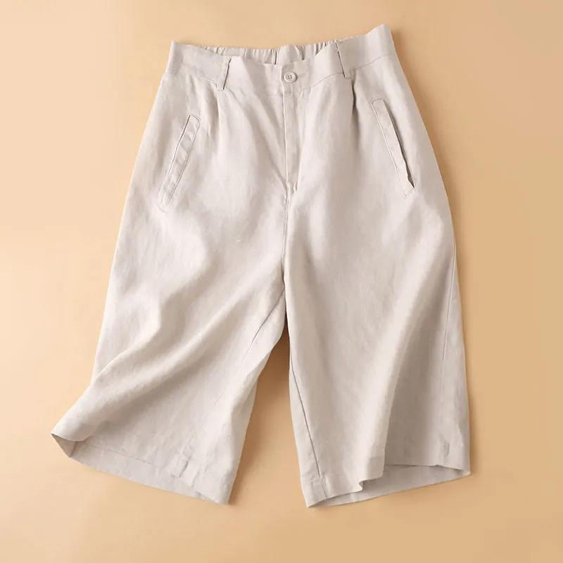 Buddha Stones Jednokolorowe, guziki, zamek błyskawiczny, bawełniane, damskie szorty z kieszeniami - Beżowy - US12, UK/AU16, EU44 (3XL) - image 9