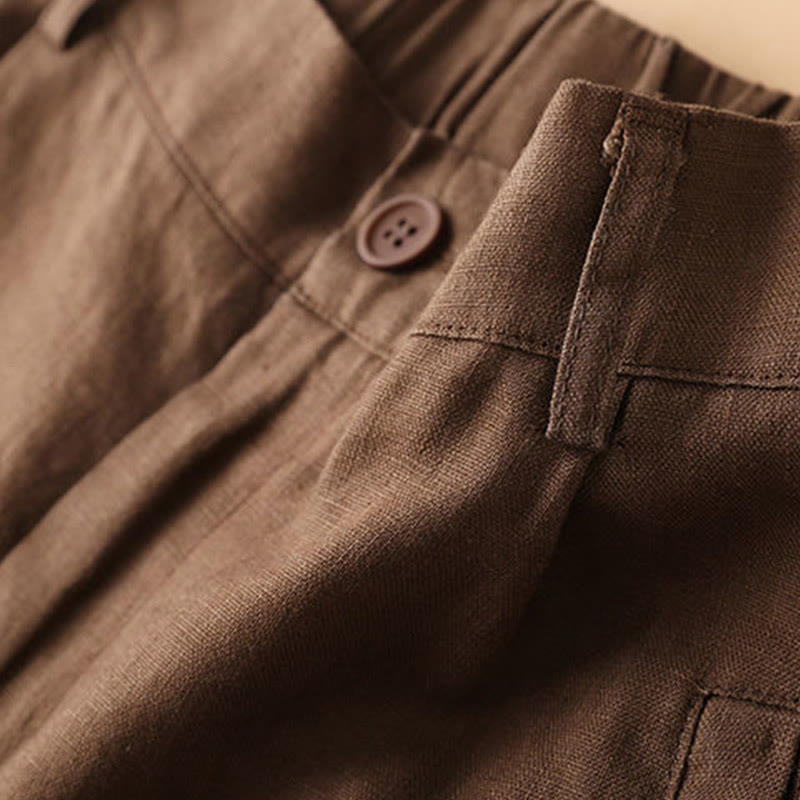 Buddha Stones Jednokolorowe, guziki, zamek błyskawiczny, bawełniane, damskie szorty z kieszeniami - image 2