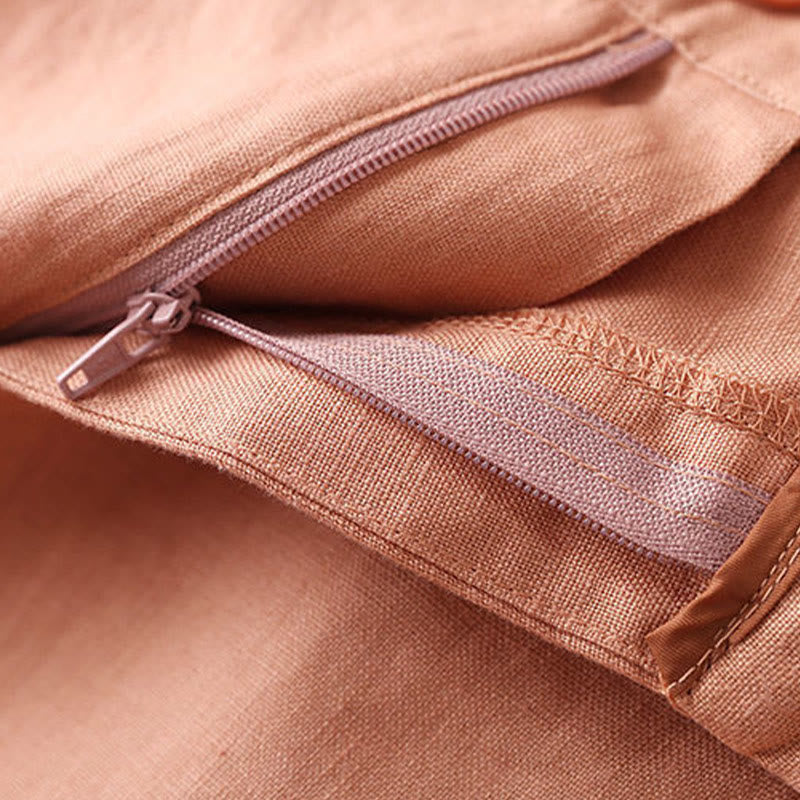 Buddha Stones Jednokolorowe, guziki, zamek błyskawiczny, bawełniane, damskie szorty z kieszeniami - image 7