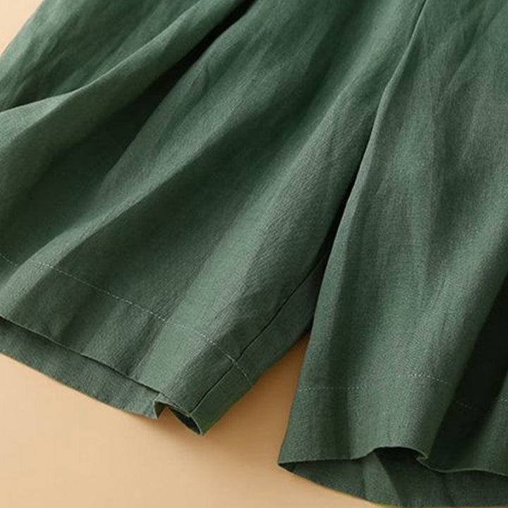 Buddha Stones Jednokolorowe Plisowane Zamki Błyskawiczne Guziki Bawełniane Lniane Damskie Szorty Z Kieszeniami - image 21