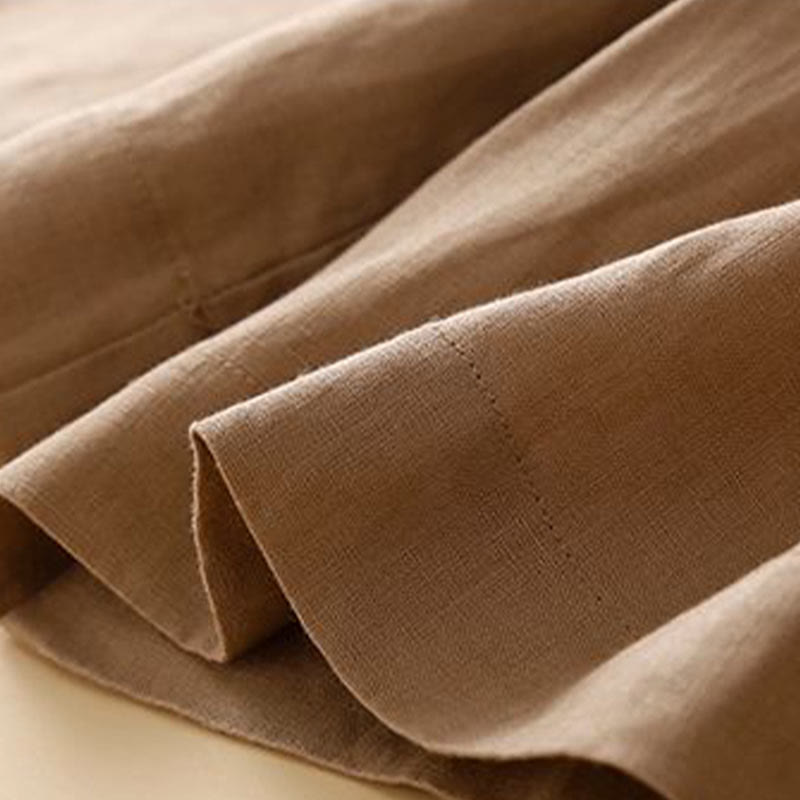 Buddha Stones Jednokolorowe Plisowane Zamki Błyskawiczne Guziki Bawełniane Lniane Damskie Szorty Z Kieszeniami - image 7