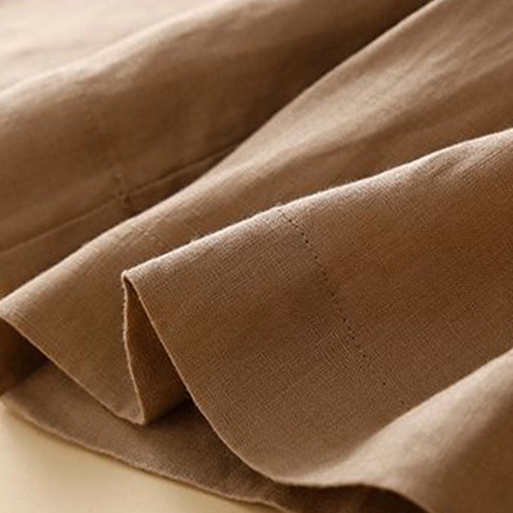 Buddha Stones Jednokolorowe Plisowane Zamki Błyskawiczne Guziki Bawełniane Lniane Damskie Szorty Z Kieszeniami - image 7