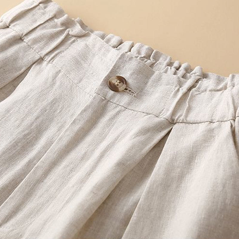 Buddha Stones Jednokolorowe Plisowane Zamki Błyskawiczne Guziki Bawełniane Lniane Damskie Szorty Z Kieszeniami - image 11
