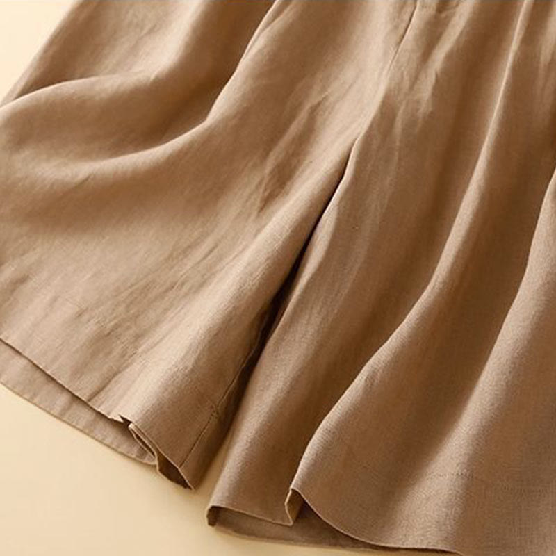 Buddha Stones Jednokolorowe Plisowane Zamki Błyskawiczne Guziki Bawełniane Lniane Damskie Szorty Z Kieszeniami - image 8