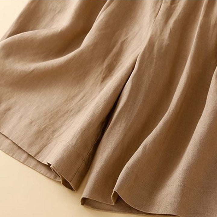 Buddha Stones Jednokolorowe Plisowane Zamki Błyskawiczne Guziki Bawełniane Lniane Damskie Szorty Z Kieszeniami - image 8