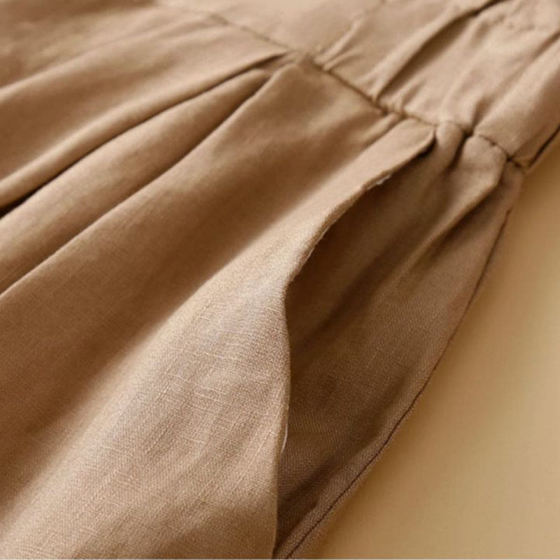 Buddha Stones Jednokolorowe Plisowane Zamki Błyskawiczne Guziki Bawełniane Lniane Damskie Szorty Z Kieszeniami - image 4