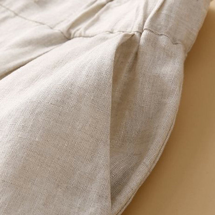 Buddha Stones Jednokolorowe Plisowane Zamki Błyskawiczne Guziki Bawełniane Lniane Damskie Szorty Z Kieszeniami - image 12