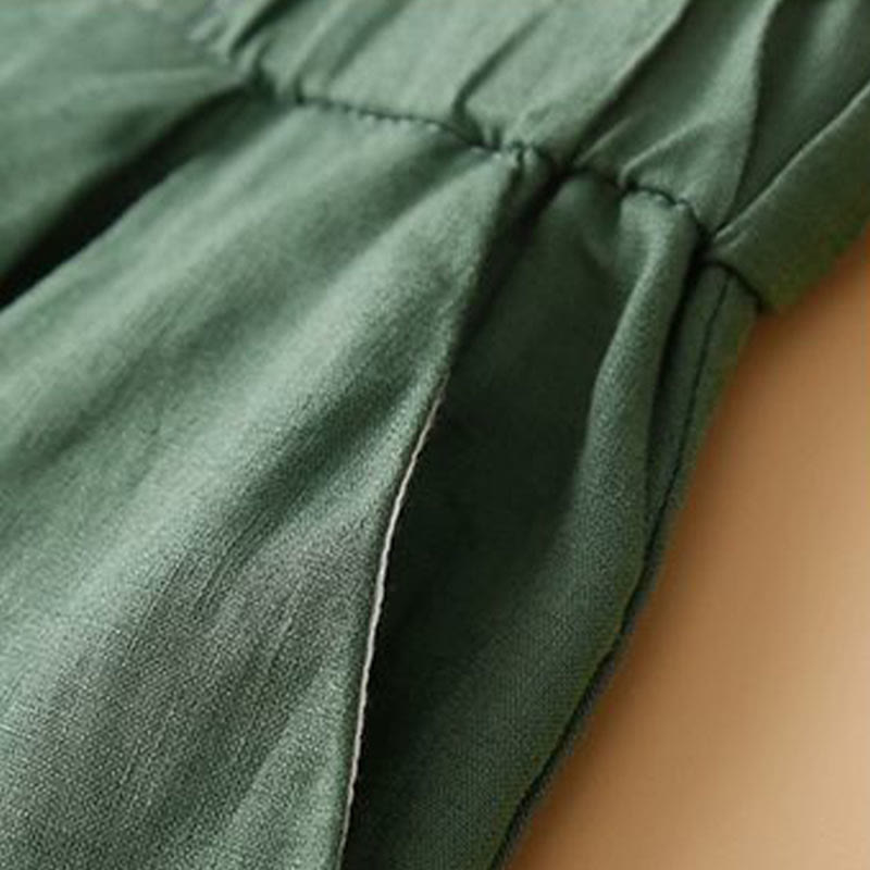 Buddha Stones Jednokolorowe Plisowane Zamki Błyskawiczne Guziki Bawełniane Lniane Damskie Szorty Z Kieszeniami - image 17