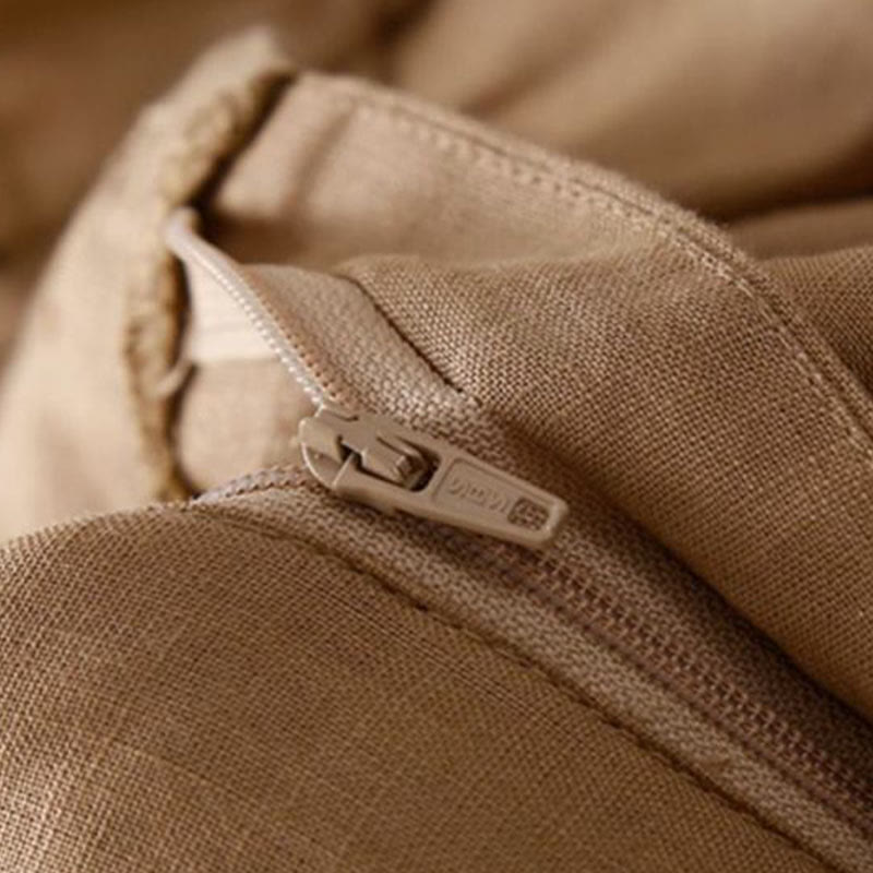 Buddha Stones Jednokolorowe Plisowane Zamki Błyskawiczne Guziki Bawełniane Lniane Damskie Szorty Z Kieszeniami - image 5