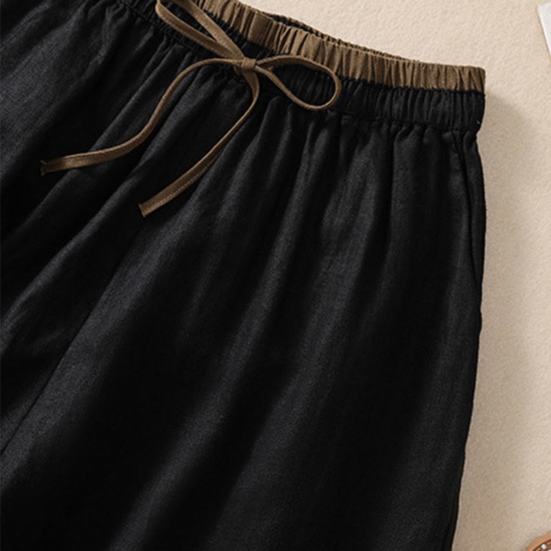 Buddha Stones Jednolity kolor Kontrastowy kolor Pas Sznurowane Damskie szorty Bawełniane Lniane Z Kieszeniami - image 10