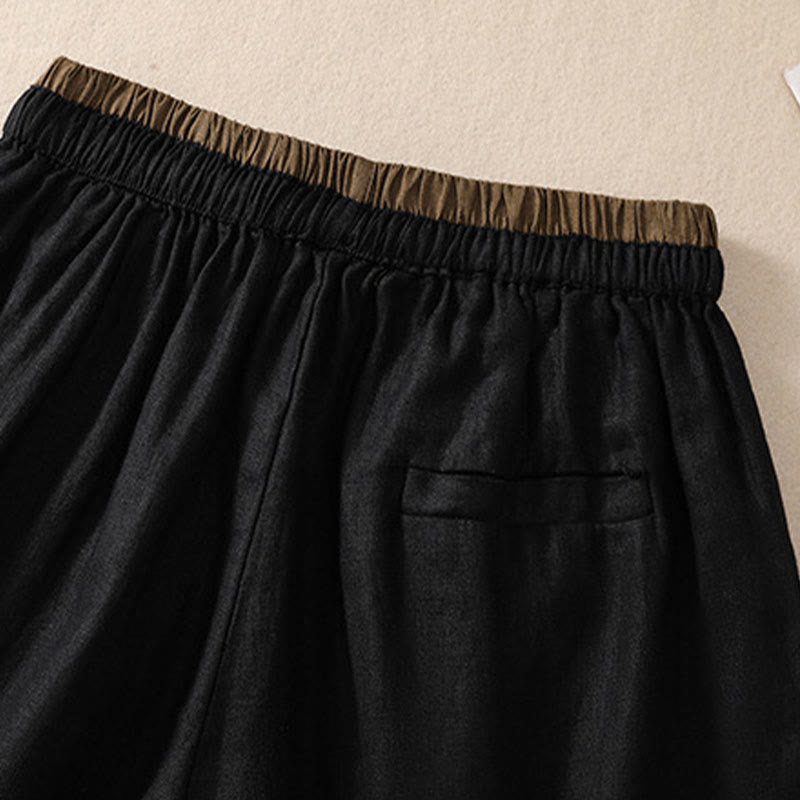 Buddha Stones Jednolity kolor Kontrastowy kolor Pas Sznurowane Damskie szorty Bawełniane Lniane Z Kieszeniami - image 11