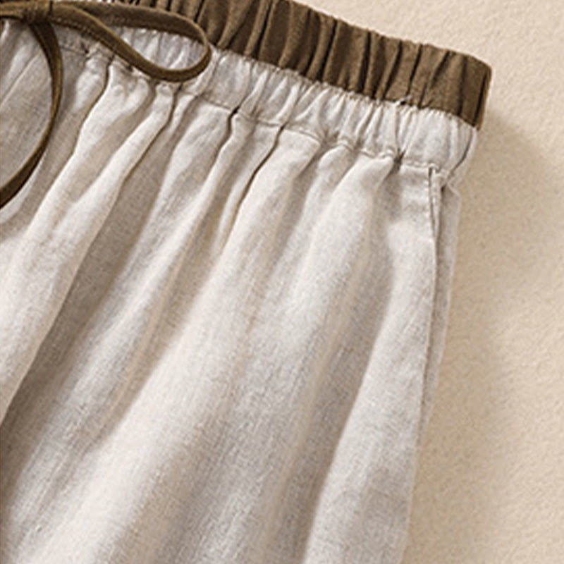 Buddha Stones Jednolity kolor Kontrastowy kolor Pas Sznurowane Damskie szorty Bawełniane Lniane Z Kieszeniami - image 6