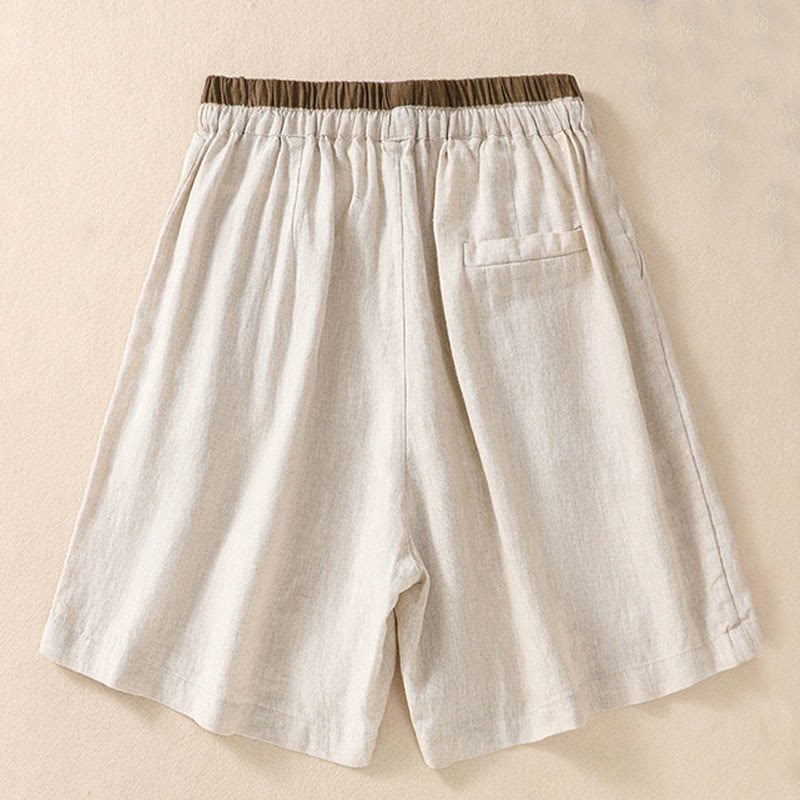 Buddha Stones Jednolity kolor Kontrastowy kolor Pas Sznurowane Damskie szorty Bawełniane Lniane Z Kieszeniami - image 4