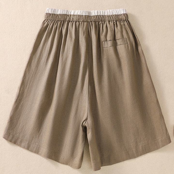 Buddha Stones Jednolity kolor Kontrastowy kolor Pas Sznurowane Damskie szorty Bawełniane Lniane Z Kieszeniami - image 2