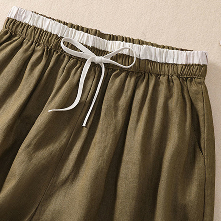 Buddha Stones Jednolity kolor Kontrastowy kolor Pas Sznurowane Damskie szorty Bawełniane Lniane Z Kieszeniami - image 15