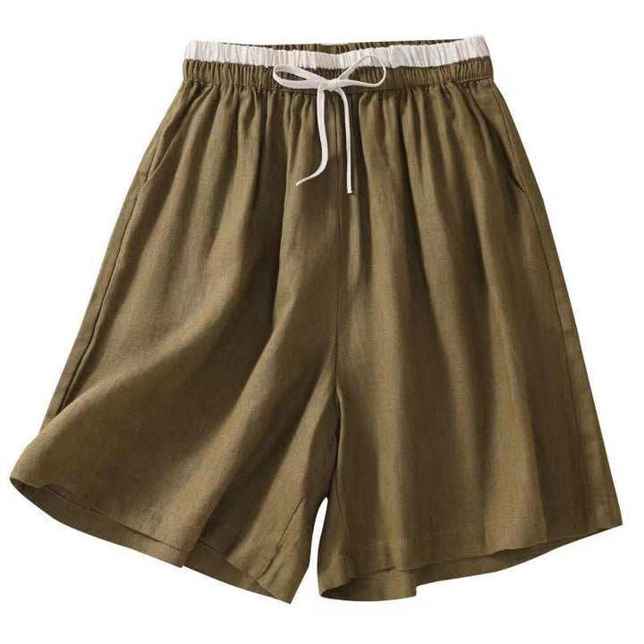 Buddha Stones Jednolity kolor Kontrastowy kolor Pas Sznurowane Damskie szorty Bawełniane Lniane Z Kieszeniami - image 17