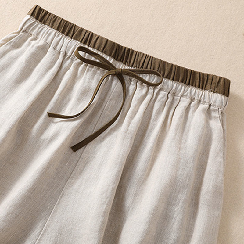 Buddha Stones Jednolity kolor Kontrastowy kolor Pas Sznurowane Damskie szorty Bawełniane Lniane Z Kieszeniami - image 5