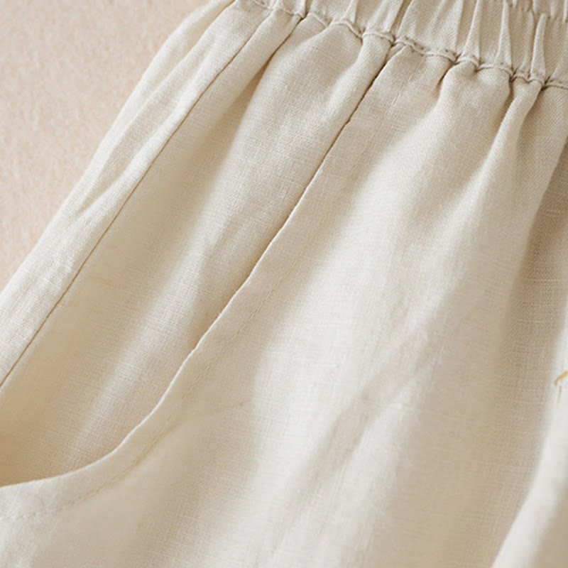 Szorty damskie Buddha Stones Casual Solid Plain Color Cotton Linen z kieszeniami