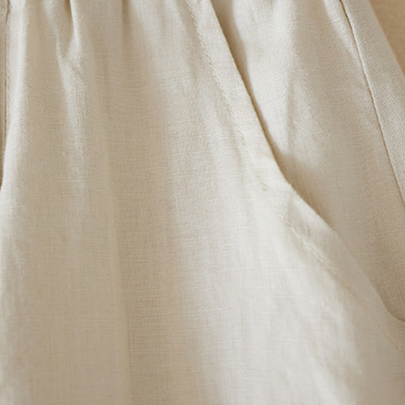 Szorty damskie Buddha Stones Casual Solid Plain Color Cotton Linen z kieszeniami