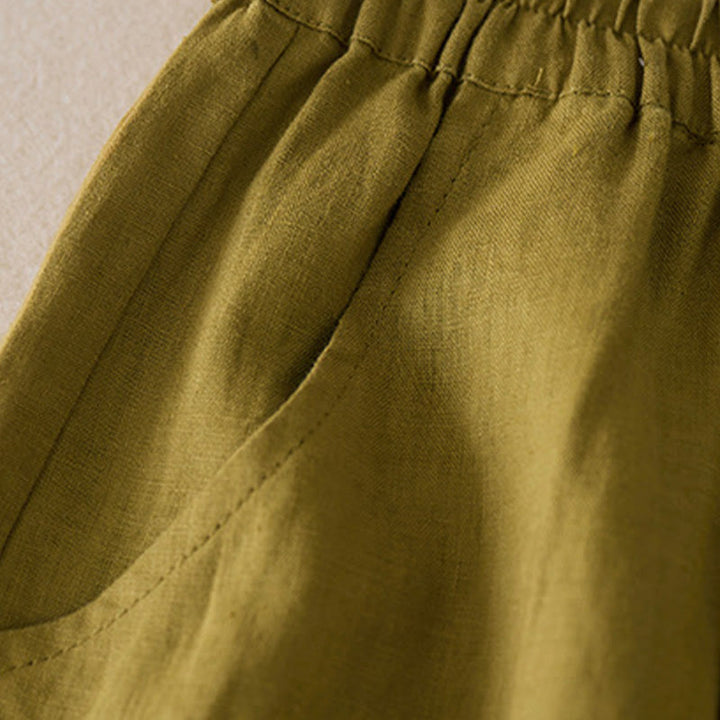 Szorty damskie Buddha Stones Casual Solid Plain Color Cotton Linen z kieszeniami - image 11
