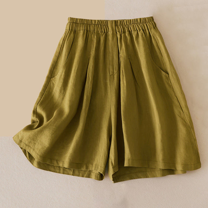 Szorty damskie Buddha Stones Casual Solid Plain Color Cotton Linen z kieszeniami
