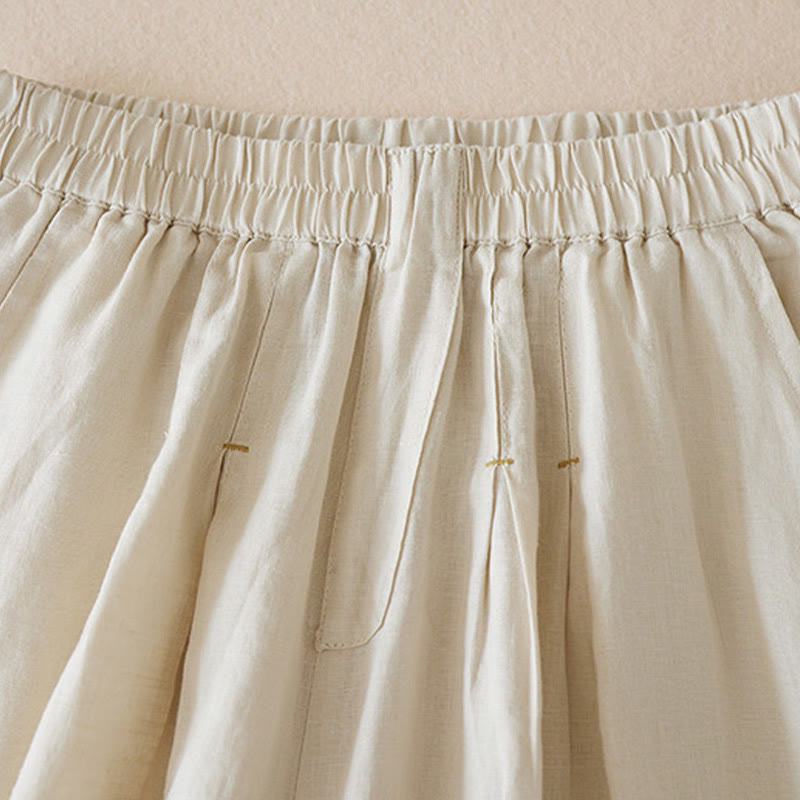 Szorty damskie Buddha Stones Casual Solid Plain Color Cotton Linen z kieszeniami