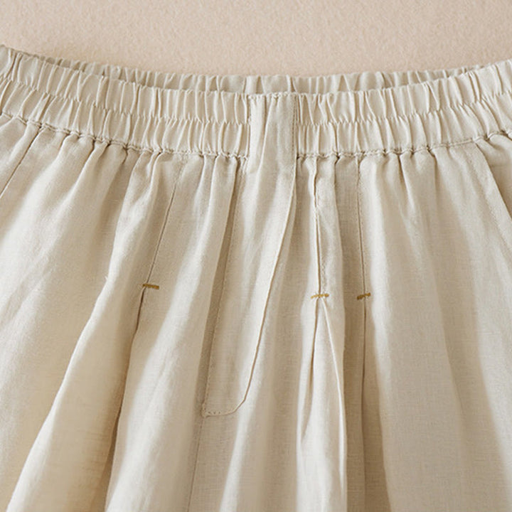 Szorty damskie Buddha Stones Casual Solid Plain Color Cotton Linen z kieszeniami