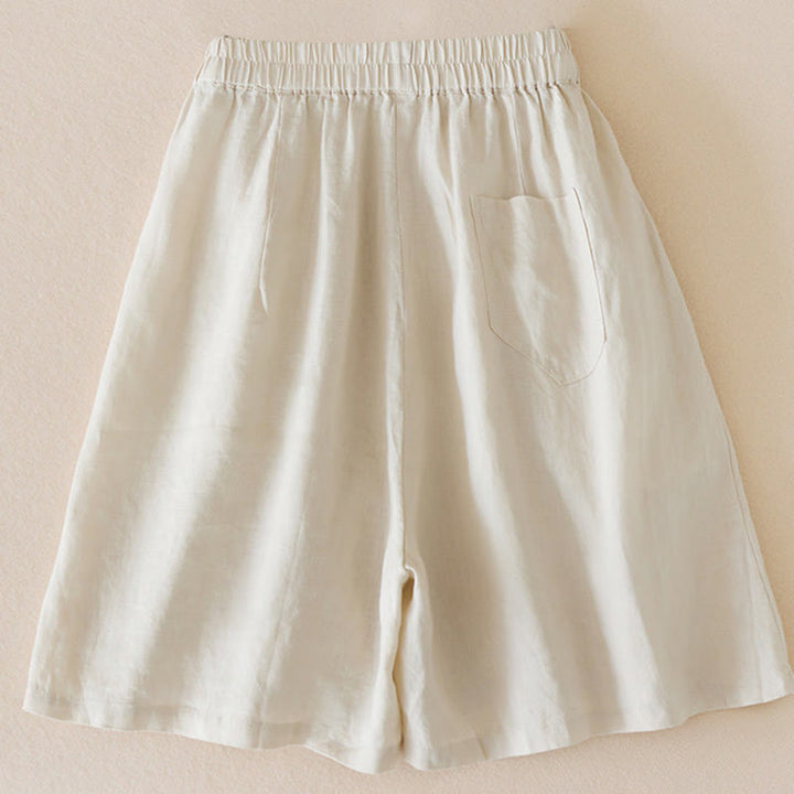 Szorty damskie Buddha Stones Casual Solid Plain Color Cotton Linen z kieszeniami