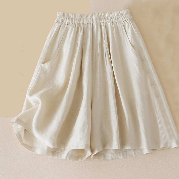 Szorty damskie Buddha Stones Casual Solid Plain Color Cotton Linen z kieszeniami