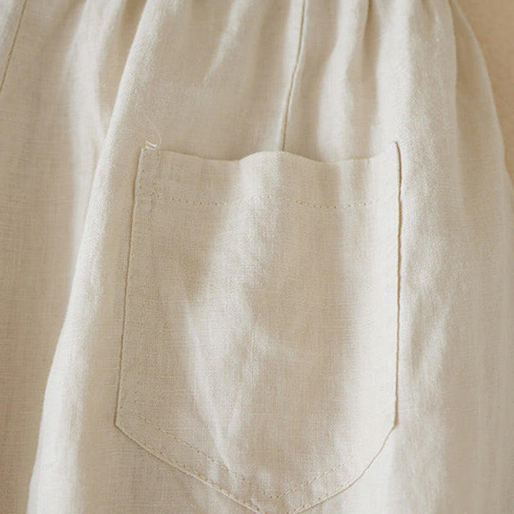 Szorty damskie Buddha Stones Casual Solid Plain Color Cotton Linen z kieszeniami
