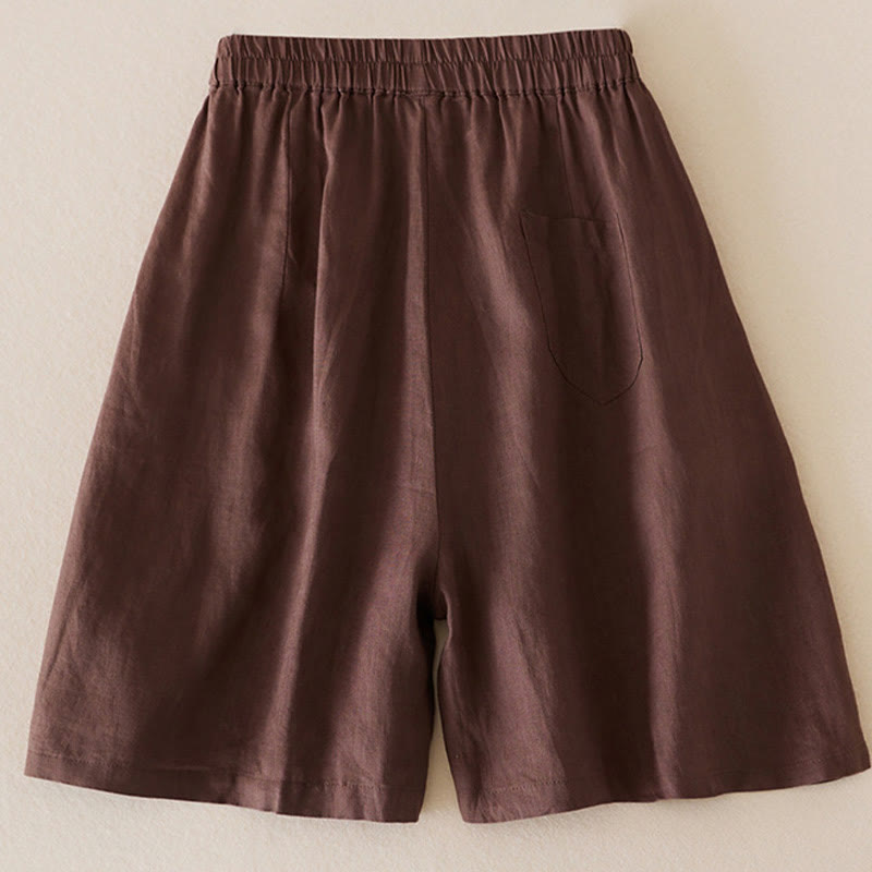 Szorty damskie Buddha Stones Casual Solid Plain Color Cotton Linen z kieszeniami