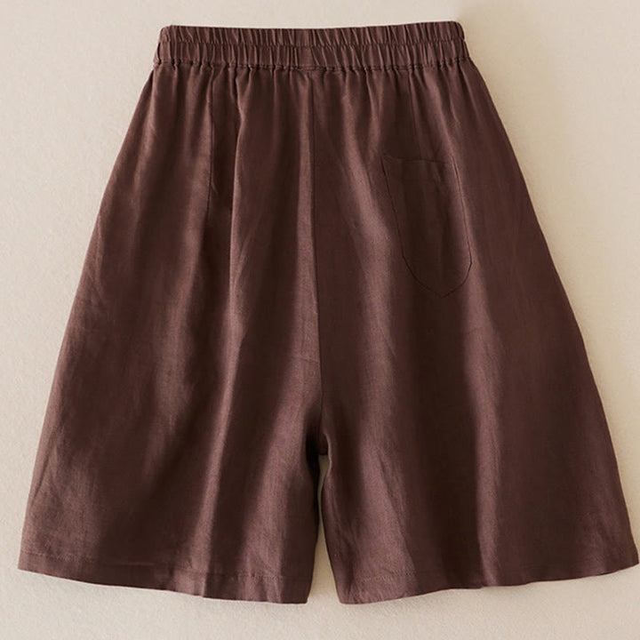 Szorty damskie Buddha Stones Casual Solid Plain Color Cotton Linen z kieszeniami