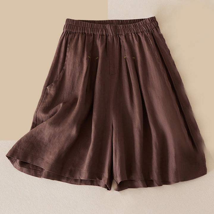 Szorty damskie Buddha Stones Casual Solid Plain Color Cotton Linen z kieszeniami