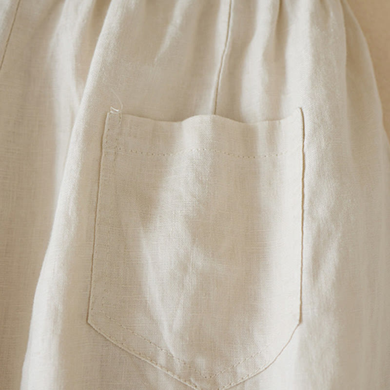 Szorty damskie Buddha Stones Casual Solid Plain Color Cotton Linen z kieszeniami - image 6