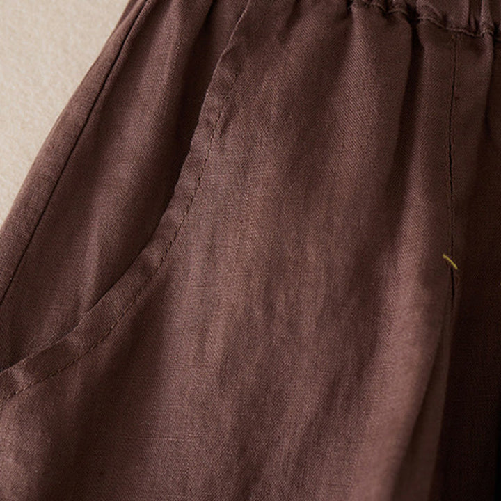 Szorty damskie Buddha Stones Casual Solid Plain Color Cotton Linen z kieszeniami