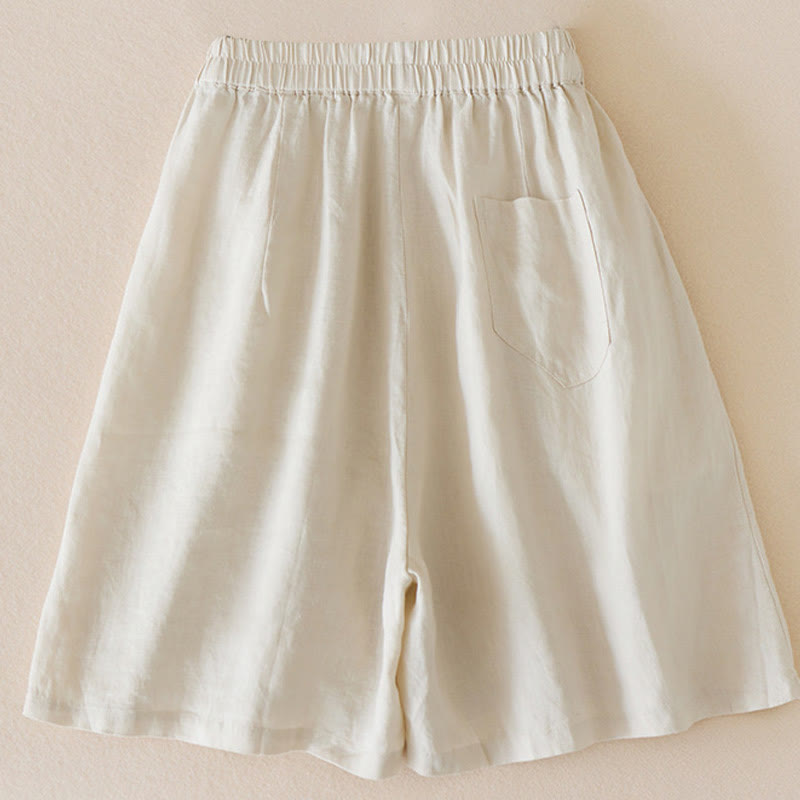 Szorty damskie Buddha Stones Casual Solid Plain Color Cotton Linen z kieszeniami - image 2