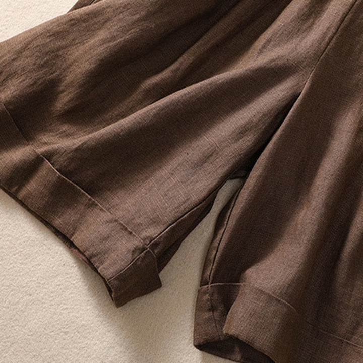 Buddha Stones Casual Jednokolorowe Podwinięte Mankiety Pasek Bawełniano-lniane Damskie Szorty Z Kieszeniami - image 16