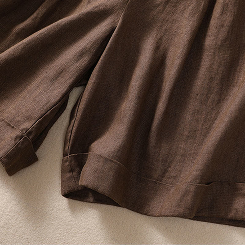 Buddha Stones Casual Jednokolorowe Podwinięte Mankiety Pasek Bawełniano-lniane Damskie Szorty Z Kieszeniami - image 17