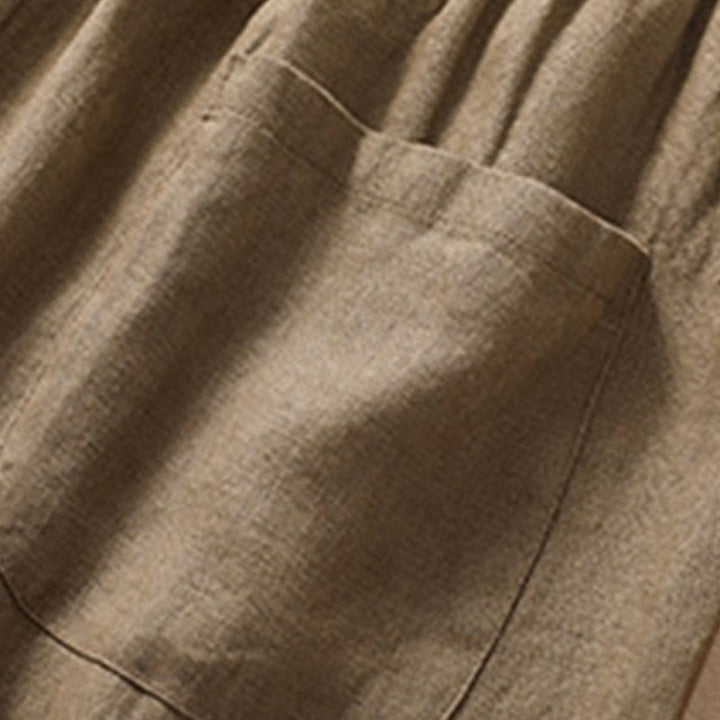 Buddha Stones Casual Jednokolorowe Podwinięte Mankiety Pasek Bawełniano-lniane Damskie Szorty Z Kieszeniami - image 5