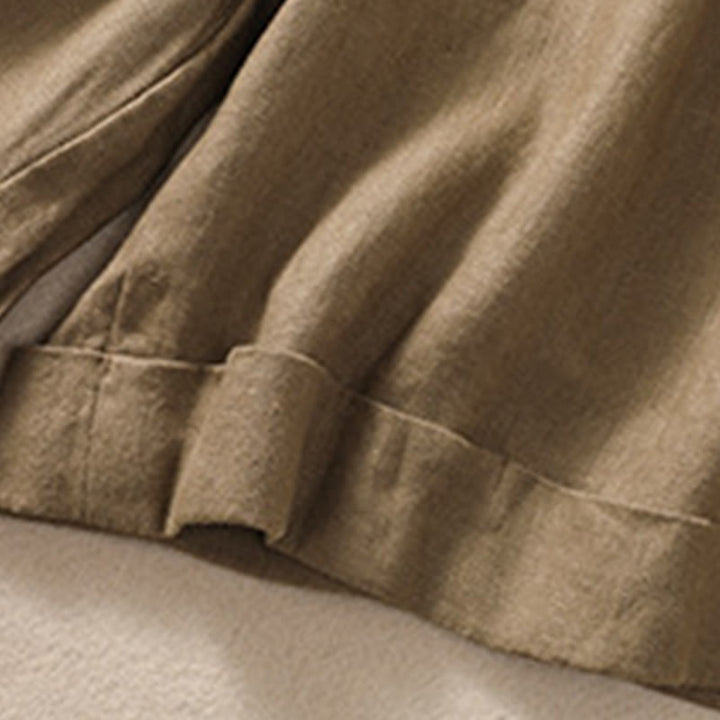 Buddha Stones Casual Jednokolorowe Podwinięte Mankiety Pasek Bawełniano-lniane Damskie Szorty Z Kieszeniami - image 7