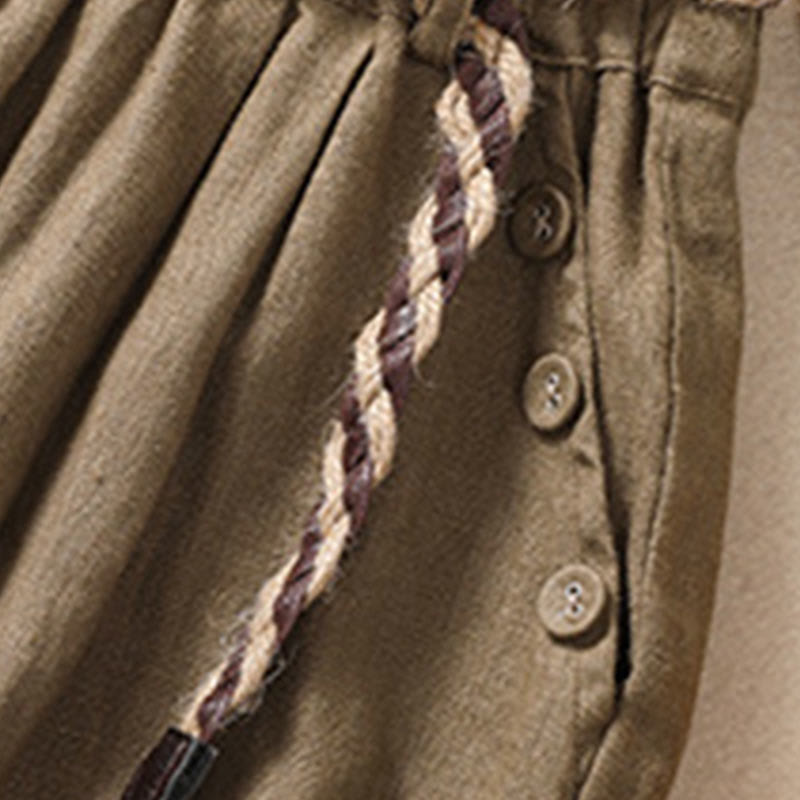 Buddha Stones Casual Jednokolorowe Podwinięte Mankiety Pasek Bawełniano-lniane Damskie Szorty Z Kieszeniami - image 4